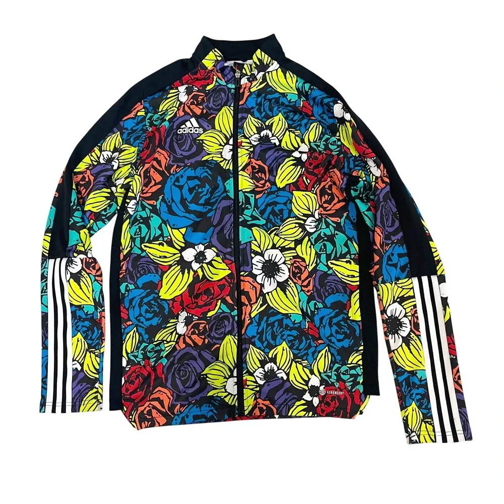 Adidas Mens Aeroready Tiro Floral Track Jacket Multi Full Zip Three Stripe LARGE